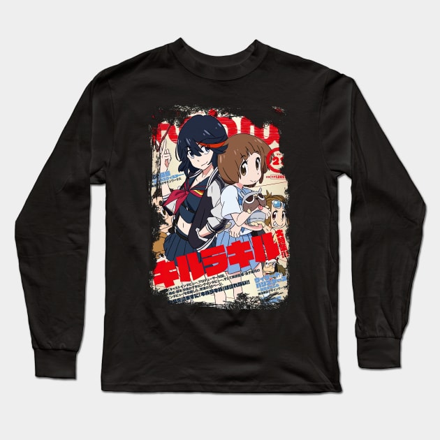 Kill La Kill Kiru Ra Kiru Grunge Border Long Sleeve T-Shirt by CarolIrvine